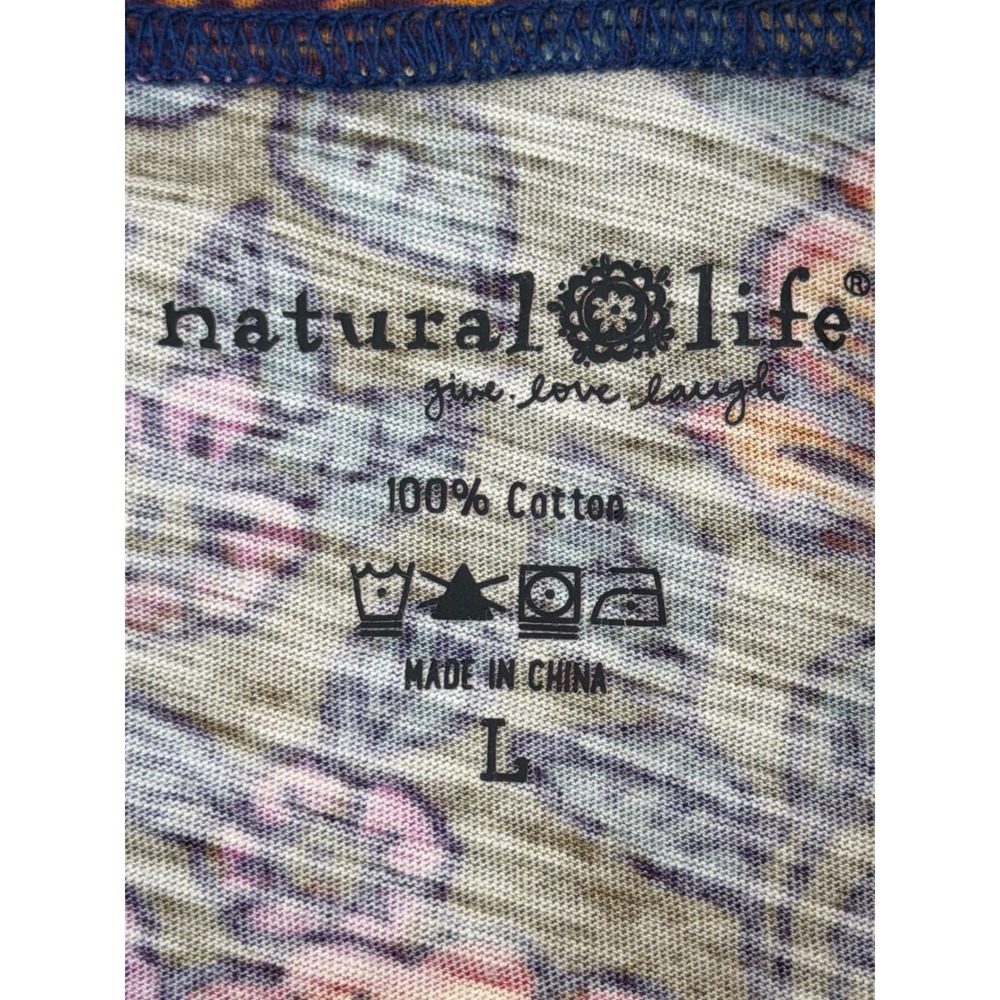 Natural Life Floral Multicolor Cotton Pullover Top Long Sleeve Lettuce Trim - Picture 5 of 9